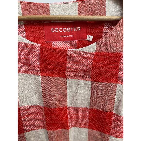 DeCoster Linen Cotton Dress Plaid Red And White Size L NWOT - Picture 1 of 7